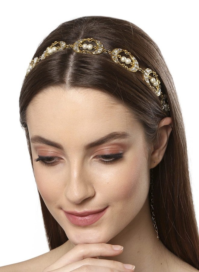 Karatcart Metal Kundan Studded Handcrafted Hairband for Women - Gold - Image 1