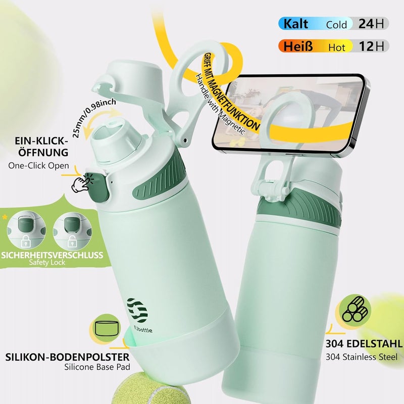 FjBottle Thermal Water Bottle with Straw, Magnetic Handle Phone Holder + Double Drinking System Sports Bottle 1L/700/600 ml – 1 Click Opening/BPA/Leak Free for Gym, Yoga - Image 4
