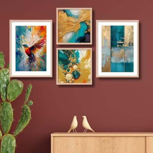 Nozvera Bird & Landscape Scenery Wall Painting Set of 4 Pcs | 2 Big & 2 Small Frames | Wall Decor for Living Room & Bedroom | Modern Art Painting with Wooden Frame | Home Wall Decor & Room Decor - Image 2