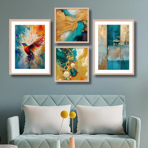 Nozvera Bird & Landscape Scenery Wall Painting Set of 4 Pcs | 2 Big & 2 Small Frames | Wall Decor for Living Room & Bedroom | Modern Art Painting with Wooden Frame | Home Wall Decor & Room Decor - Image 3
