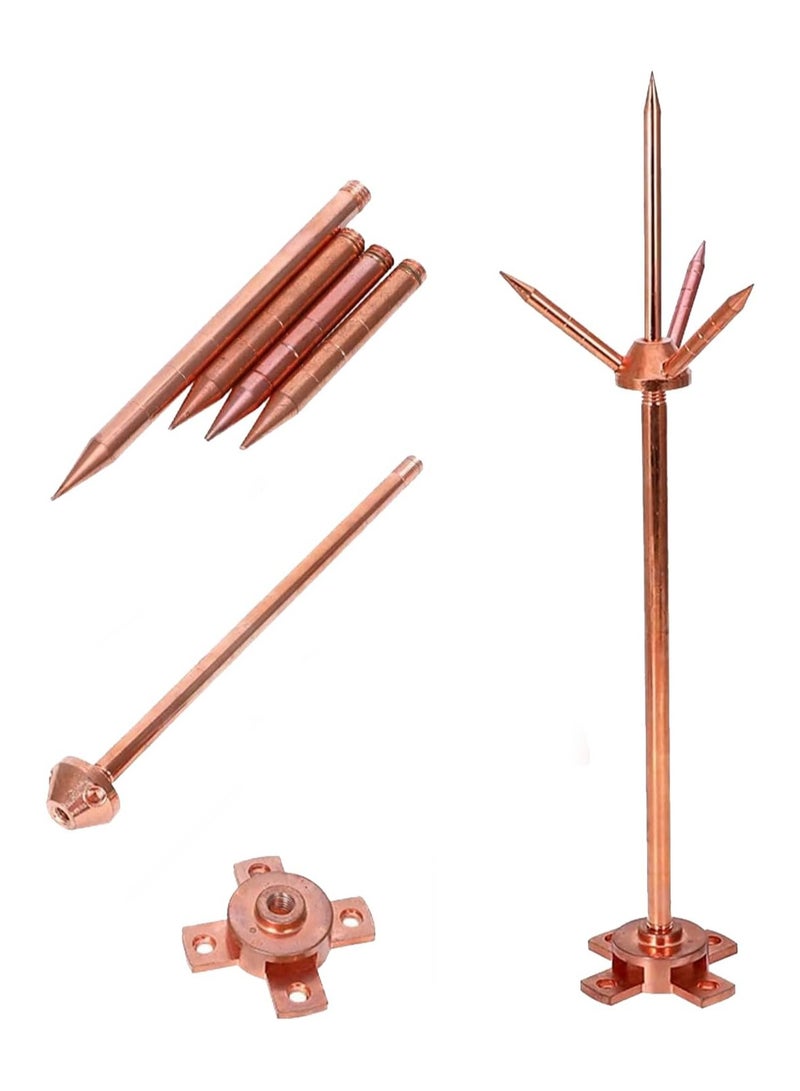Lightning Rod, Pure Copper Lightning Rod Lightning Three-Pole Spike Brass Detachable Lightning Protection Equipment Lightning Protection System Kit for House Roof Bungalow Tin House - Image 1