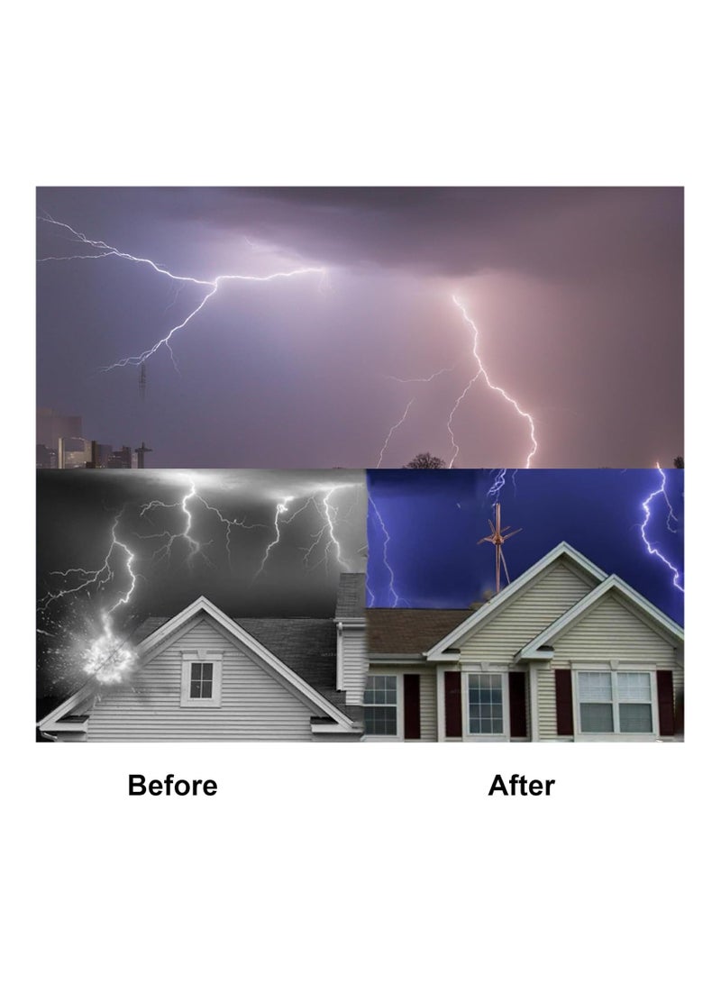 Lightning Rod, Pure Copper Lightning Rod Lightning Three-Pole Spike Brass Detachable Lightning Protection Equipment Lightning Protection System Kit for House Roof Bungalow Tin House - Image 4