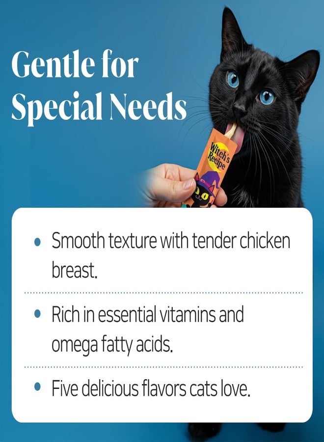 Witch's Recipe Lickable Cat Treats, Creamy Squeezable Puree, Grain-Free, 100 Tubes, Chicken Tuna Salmon goatmilk Capelin Flavors 0.5oz Each Tube - Image 4