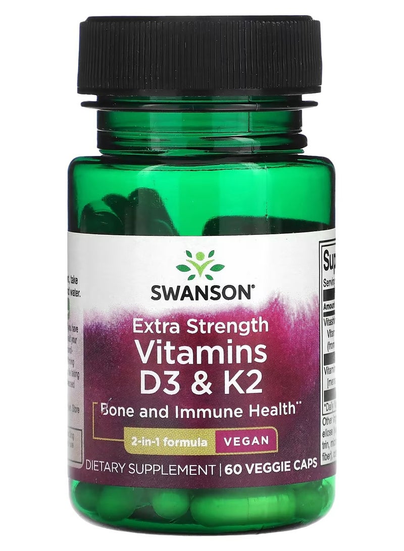 Swanson, Vitamins D3 & K2, Extra Strength, 60 Veggie Caps