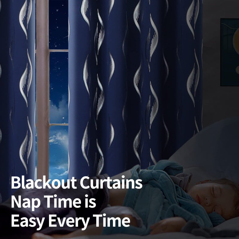 BGment Wavy Navy Blue Blackout Curtains 63 Inch Length 2 Panels Set, Thermal Insulated Privacy Grommet Window Drapes for Kids Boys Bedroom, 52 x 63 Inch - Image 3