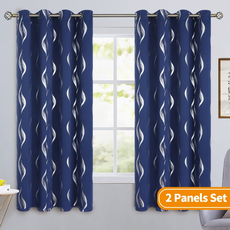 BGment Wavy Navy Blue Blackout Curtains 63 Inch Length 2 Panels Set, Thermal Insulated Privacy Grommet Window Drapes for Kids Boys Bedroom, 52 x 63 Inch - Image 2