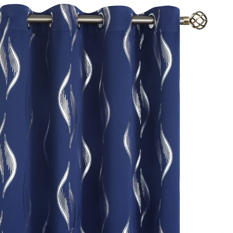 BGment Wavy Navy Blue Blackout Curtains 63 Inch Length 2 Panels Set, Thermal Insulated Privacy Grommet Window Drapes for Kids Boys Bedroom, 52 x 63 Inch - Image 1