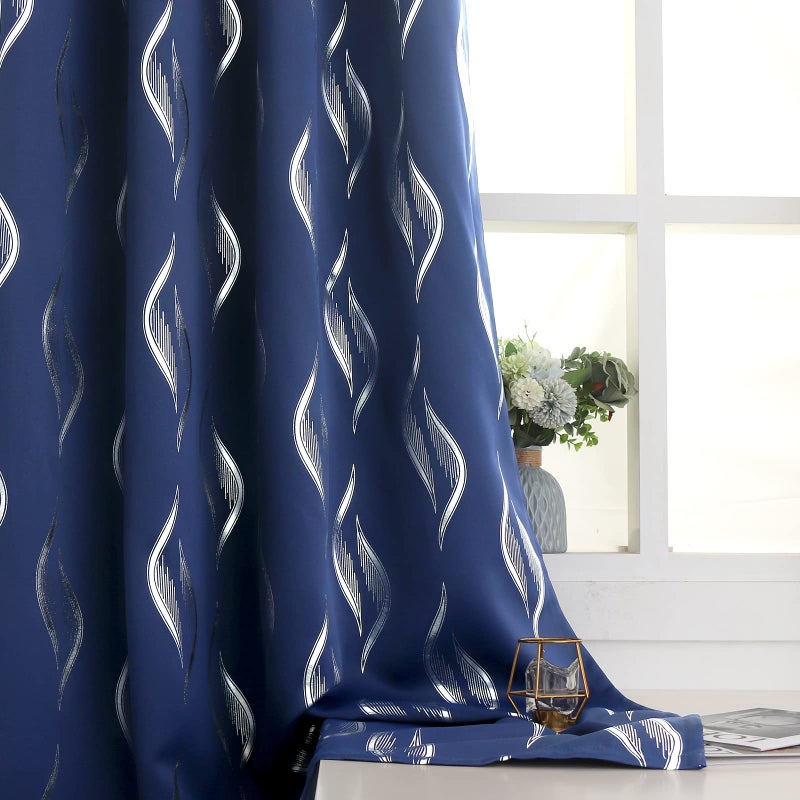 BGment Wavy Navy Blue Blackout Curtains 63 Inch Length 2 Panels Set, Thermal Insulated Privacy Grommet Window Drapes for Kids Boys Bedroom, 52 x 63 Inch - Image 4