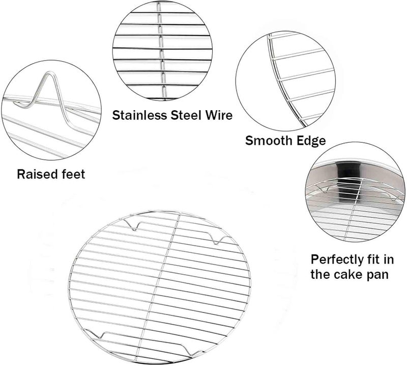 TeamFar Round Cooling Rack Set of 2, 7½ Inch Round Baking Steaming Roasting Rack Set Stainless Steel, Healthy & Dishwasher Safe, Mirror Finish & Rust Free - Image 3