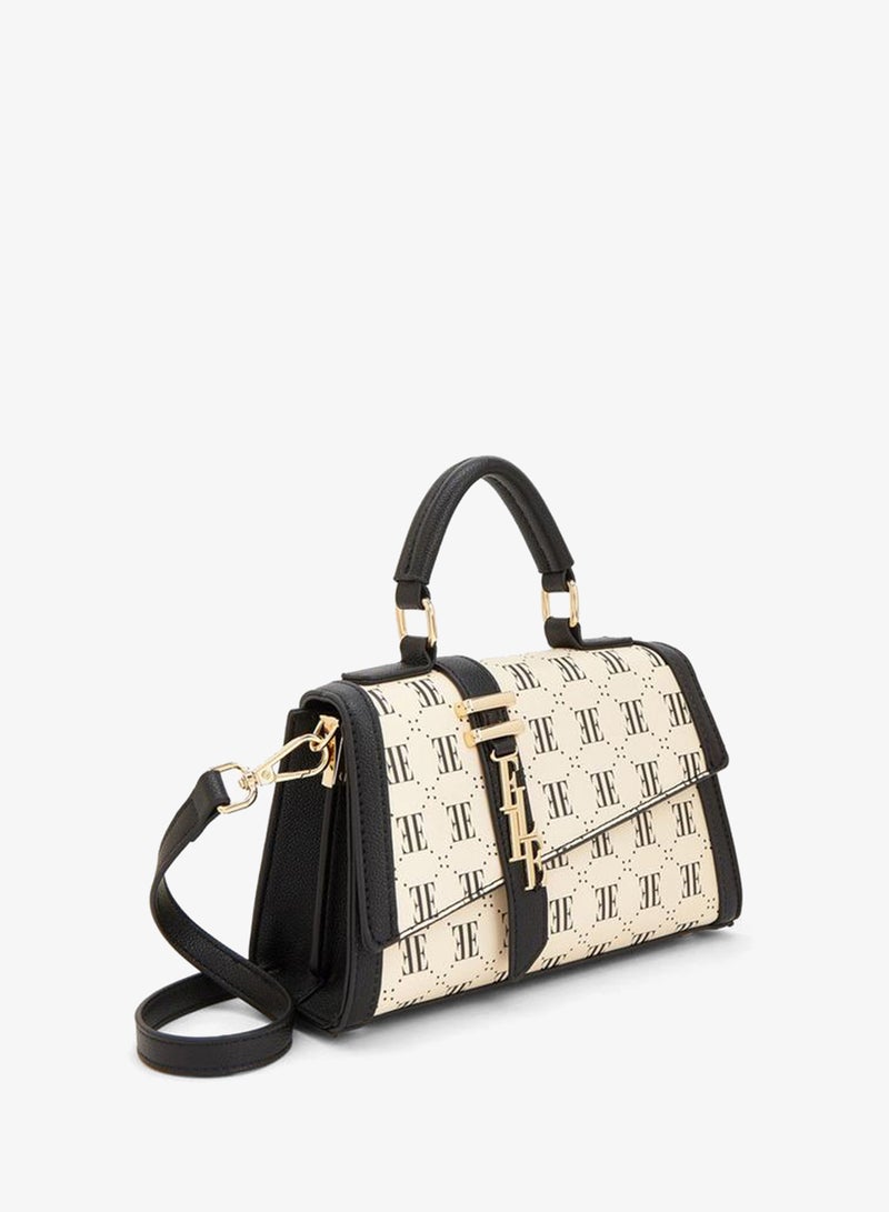 ELLE Monogram Print Satchel Bag With Detachable Strap - Image 3