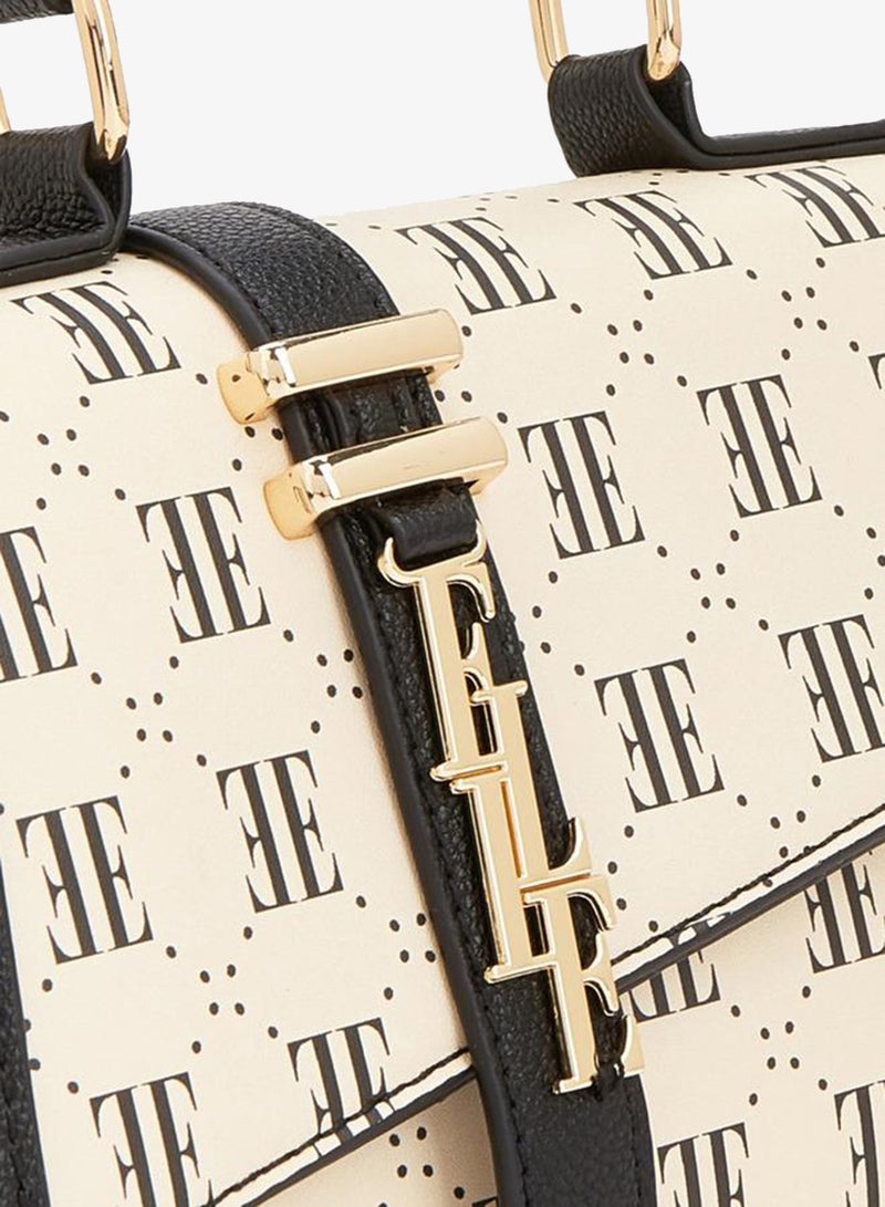 ELLE Monogram Print Satchel Bag With Detachable Strap - Image 4