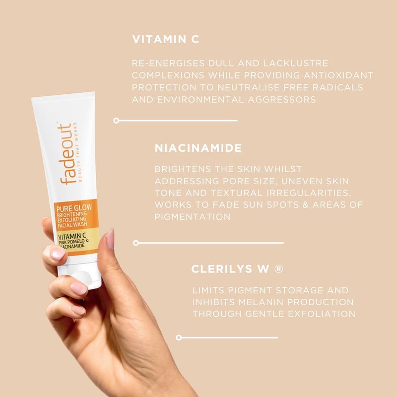 Fade Out Pure Glow Brightening Exfoliating Face Wash with Vitamin C Pink Pomelo and Niacinamide 100ml Cruelty Free Vegan Friendly - Image 4