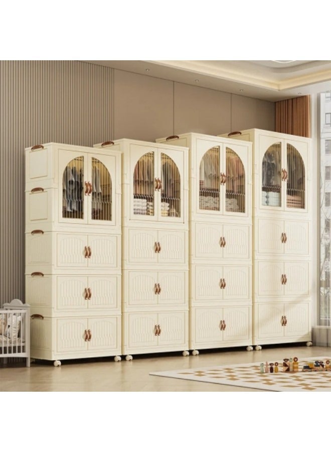 GGEROU Portable Kid Closet, 3 Tier Children's Wardrobe with Wheels, Installation-free Folding Wardrobes Bedroom Dust-proof Wardrobe Storage Cabinet Plastic Living Room Snack Organizing Bins - Image 3