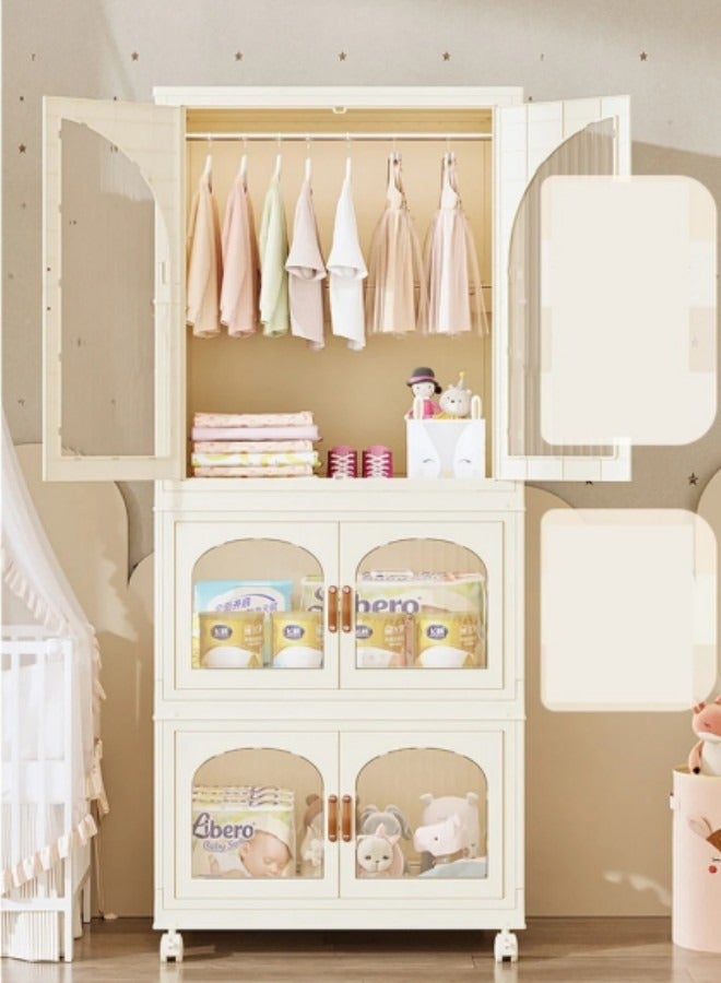 GGEROU Portable Kid Closet, 3 Tier Children's Wardrobe with Wheels, Installation-free Folding Wardrobes Bedroom Dust-proof Wardrobe Storage Cabinet Plastic Living Room Snack Organizing Bins - Image 5