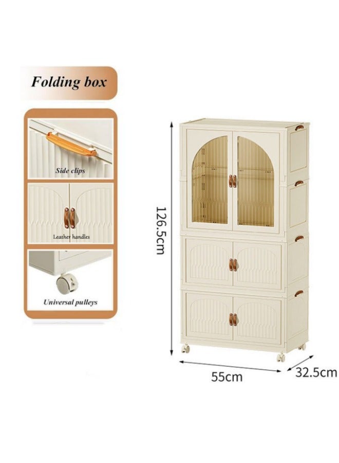 GGEROU Portable Kid Closet, 3 Tier Children's Wardrobe with Wheels, Installation-free Folding Wardrobes Bedroom Dust-proof Wardrobe Storage Cabinet Plastic Living Room Snack Organizing Bins - Image 2