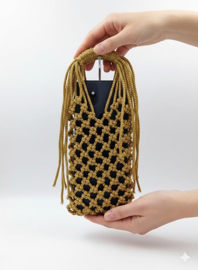 Tote Handbag For Women and Girls SMALL Size Crochet Handcrafted Perfect Weddings, Parties, Beach, and Special Events Compact bag phone and wallet cute petite Mobile cover Bag Clutch purse (Gold) - Image 5