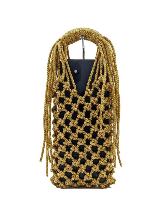 Tote Handbag For Women and Girls SMALL Size Crochet Handcrafted Perfect Weddings, Parties, Beach, and Special Events Compact bag phone and wallet cute petite Mobile cover Bag Clutch purse (Gold) - Image 1