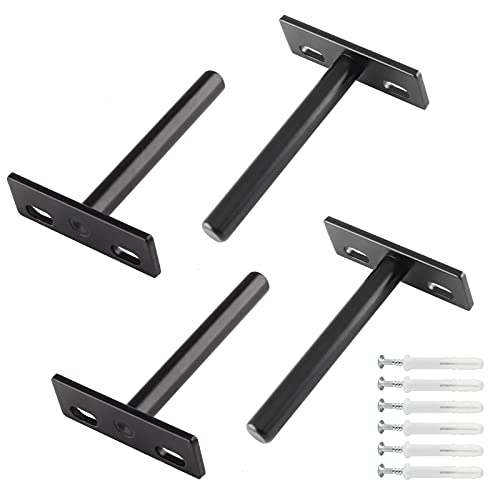 Luomorgo 4 Pcs Floating Shelf Bracket 3 Inch Shelf Brackets Heavy Duty Black Blind Shelf Support Bracket, Hidden Wall Mounted Shelf Brackets with Screws & Wall Plugs - Image 1