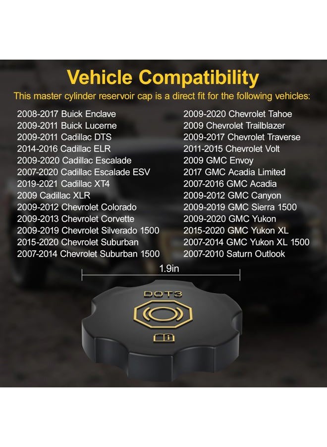Kernmax 20760280 Dot 3 Brake Fluid Cap Replacement, Brake Master Cylinder Reservoir Cap, Fits Cadillac Escalade ESV, Chevrolet Tahoe Volt Corvette, GMC Yukon Sierra Acadia & Buick Enclave Lucerne - Image 2