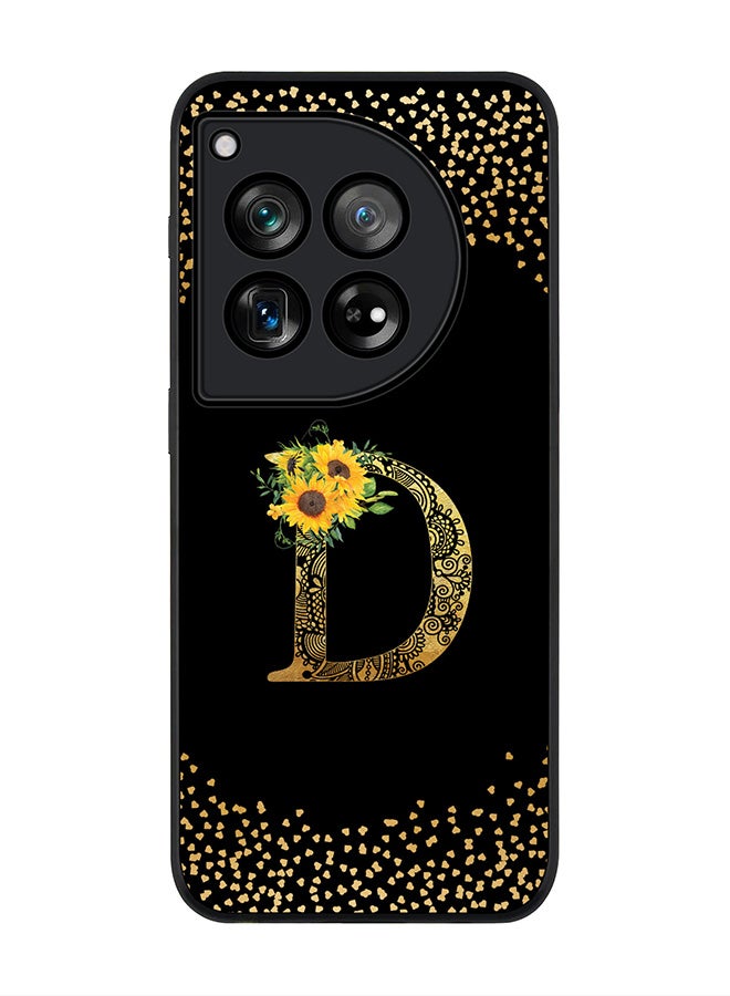 Stylizedd Rugged Black edge case for OnePlus 12R / OnePlus Ace 3 5G, Slim fit Soft Cover - Custom Monogram Initial Letter Floral Pattern Alphabet - D ( Black) - Image 1