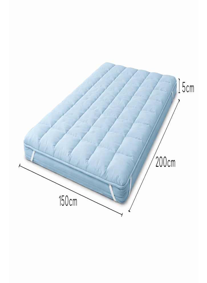 DORMICO Microfiber Mattress Topper 5cm Thick 150x200 cm Queen Size Quilted Bed Topper with Elastic Straps Sky Blue - Image 2