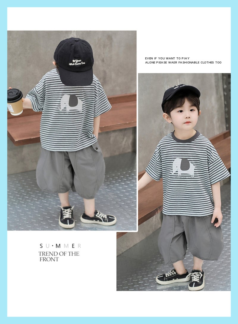 New 2025 summer children's short-sleeved tops, striped and printed with a sense of design, fashionable and trendy  - Image 2