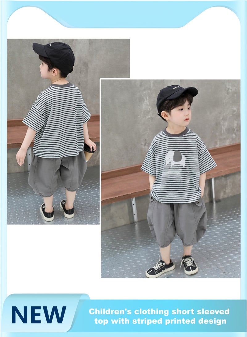 New 2025 summer children's short-sleeved tops, striped and printed with a sense of design, fashionable and trendy  - Image 1