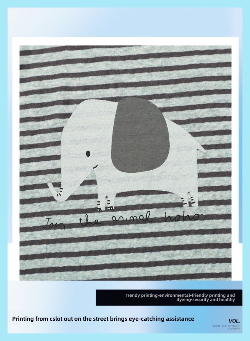 New 2025 summer children's short-sleeved tops, striped and printed with a sense of design, fashionable and trendy  - Image 4