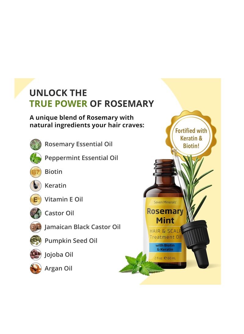 Seven Minerals Seven Minerals Rosemary Oil for Hair Growth, Infused with Biotin, Keratin, Mint, and Natural Strengthening Oils for Men & Women, 2 fl oz  - Image 3