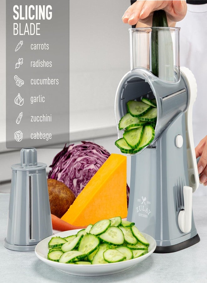 Zulay Kitchen Rotary Cheese Grater 5 Blade Cheese Shredder - Manual Hand Crank Cheese Grater With Reinforced Suction & 5 Interchangeable Drums - Easy to Use, Vegetable Chopper Round Mandoline Slicer - Image 5