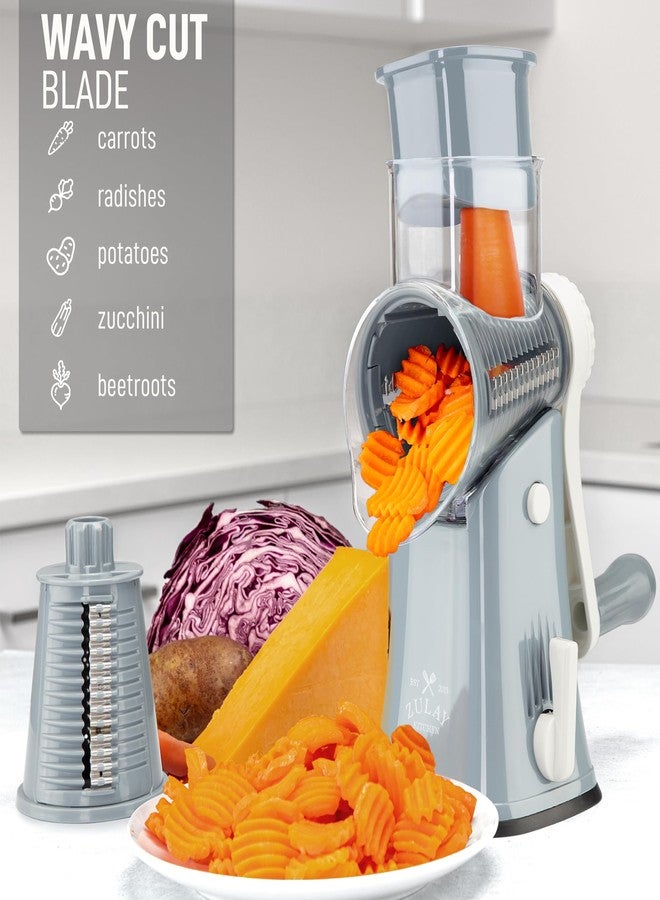Zulay Kitchen Rotary Cheese Grater 5 Blade Cheese Shredder - Manual Hand Crank Cheese Grater With Reinforced Suction & 5 Interchangeable Drums - Easy to Use, Vegetable Chopper Round Mandoline Slicer - Image 4