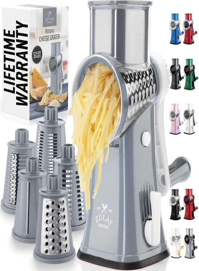 Zulay Kitchen Rotary Cheese Grater 5 Blade Cheese Shredder - Manual Hand Crank Cheese Grater With Reinforced Suction & 5 Interchangeable Drums - Easy to Use, Vegetable Chopper Round Mandoline Slicer - Image 1