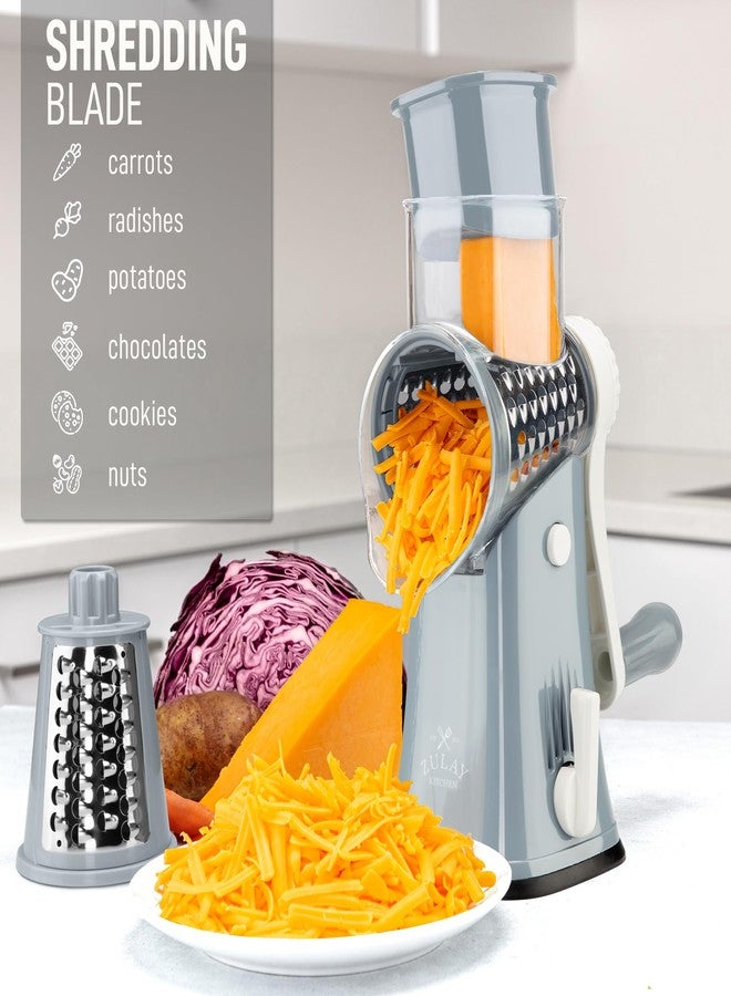 Zulay Kitchen Rotary Cheese Grater 5 Blade Cheese Shredder - Manual Hand Crank Cheese Grater With Reinforced Suction & 5 Interchangeable Drums - Easy to Use, Vegetable Chopper Round Mandoline Slicer - Image 3