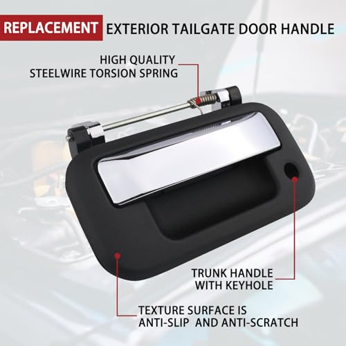 TQPONLY Tailgate Handle with Keyhole,Compatible with Ford F150 F250 F350 F450 F550 Super Duty Explorer Sport Trac/Lincoln Mark LT Pickup Rear Door Latch Handle (Chrome Lever&Texture Bezel) - Image 4