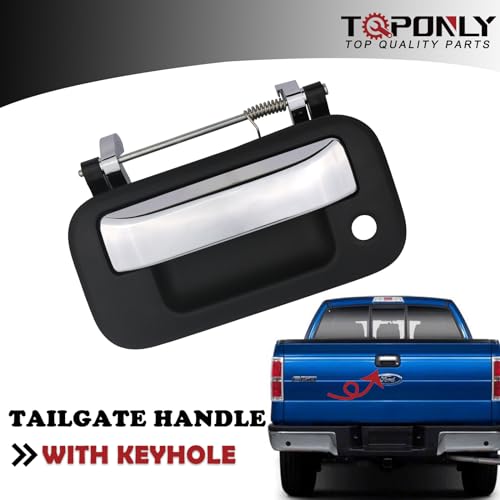 TQPONLY Tailgate Handle with Keyhole,Compatible with Ford F150 F250 F350 F450 F550 Super Duty Explorer Sport Trac/Lincoln Mark LT Pickup Rear Door Latch Handle (Chrome Lever&Texture Bezel) - Image 2
