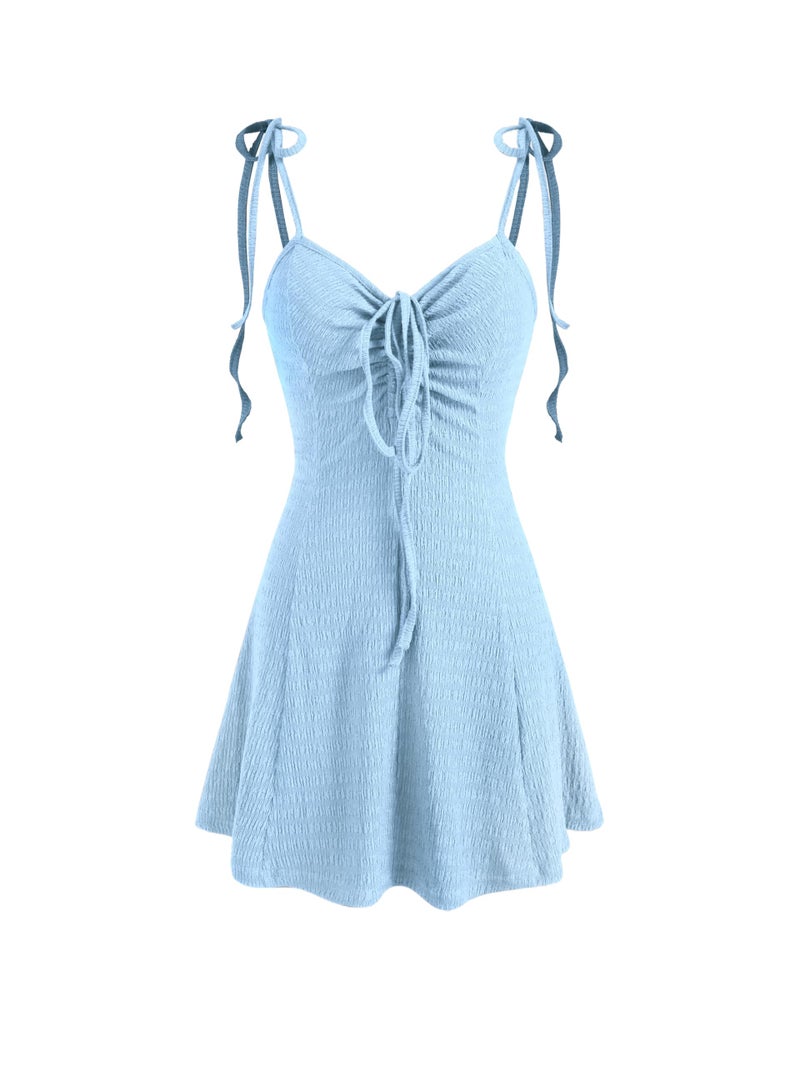 CIDER Women's Sleeveless Tie Strap Mini Dress Summer Cute Short Sun Dresses Sky Blue - Image 1