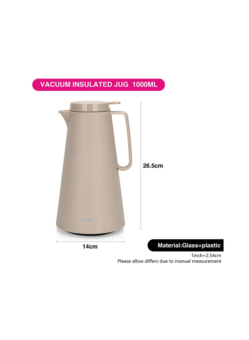 فيسمان Vacuum Insulated Flask, 1000ml, Plastic Body With Pink Glass Liner Thermos