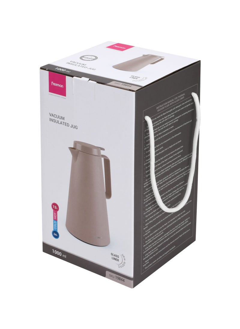 Fissman - Vacuum Insulated Flask, 1000ml, Plastic Body With Pink Glass Liner Thermos - Image 1