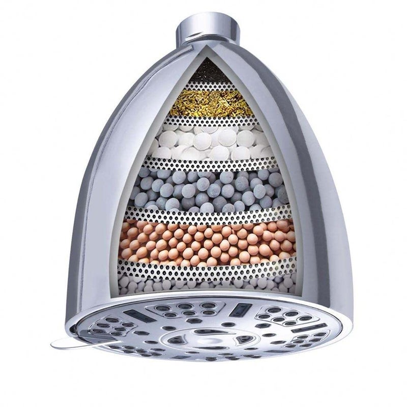 GOEKA Filter Shower Head 9Spray Multifunction Overhead Shower with WATER PURIFIER CARTRIDGE works best with Hard Water Softener Wallmount Polished Finish Chrome ABS - Image 1