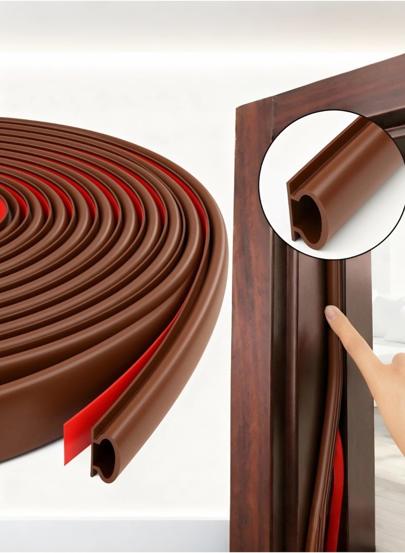 6M Adhesive Door Sweep Weather Stripping Soundproof Rubber Bottom Seal with Wider Strong for Interior Exterior Doors Guard Against Drafts Dust Noise Animals (6M Brown) - Image 1