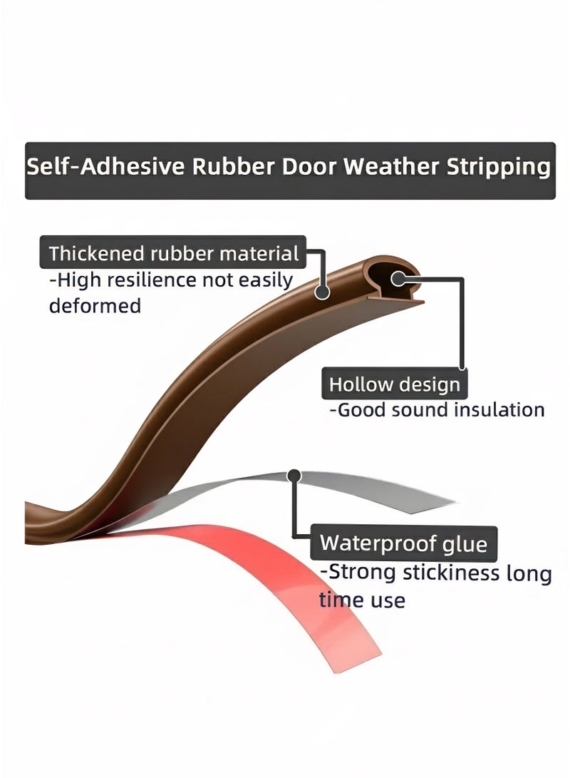 6M Adhesive Door Sweep Weather Stripping Soundproof Rubber Bottom Seal with Wider Strong for Interior Exterior Doors Guard Against Drafts Dust Noise Animals (6M Brown) - Image 2