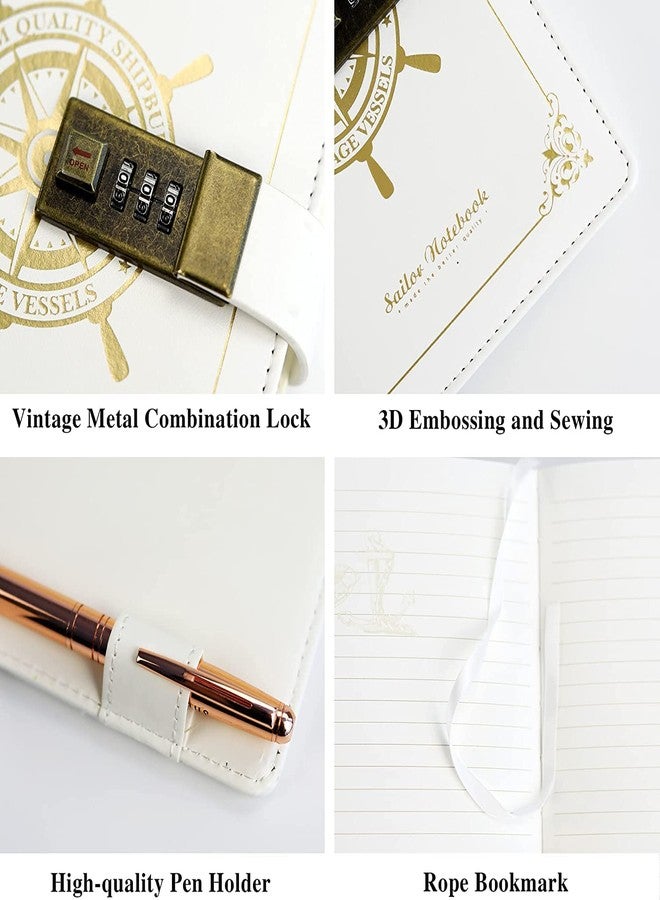 JRS TRADERS Portible Personal Retro Diary With Lock | Journal Notebook Diary | Digital Password Diary Combination Locking Writing Gift Diary With Pen Holder 3 Card Slots (Pack of 1) (WHITE) - Image 4