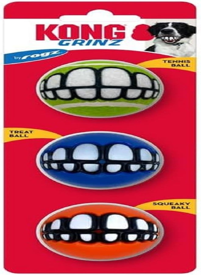 KONG Grinz by Rogz Variety Packs - Durable Bouncy Balls with Grinz Teeth (Small 3 Pack) - Image 1