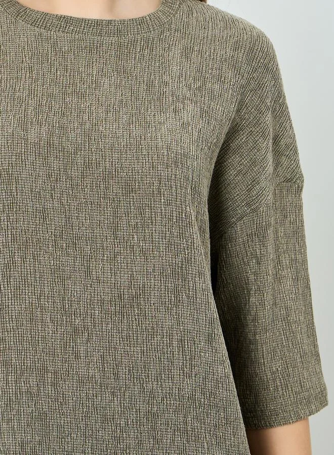 Styli  Olive Oversized Textured Knit Top for Women | Best Price UAE