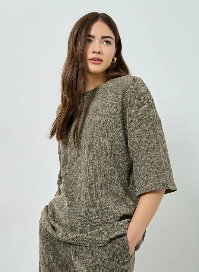 Olive Oversized Textured Knit Top