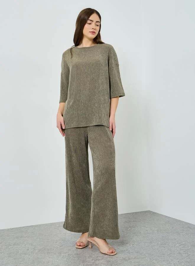 Styli  Olive Oversized Textured Knit Top for Women | Best Price UAE