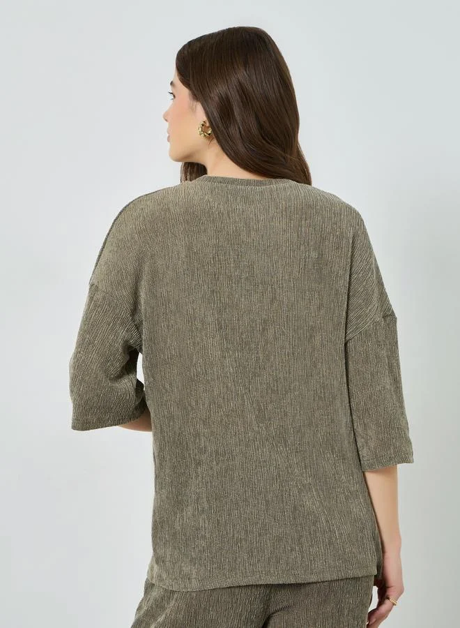 Styli  Olive Oversized Textured Knit Top for Women | Best Price UAE