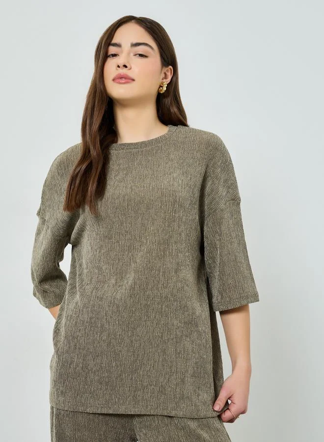 Styli  Olive Oversized Textured Knit Top for Women | Best Price UAE