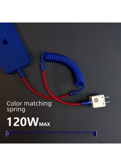 Generic The Color Matching Spring Data Cable Is Suitable For Apple For Iphone, For Huawei, For Xiaomi And Other Mobile Phones Fast Charging Car Keyboard-Color:Colorblock Spring Orange + Grass Green (orange Shell)-Model:USB-For Iphone 12W  - Image 1