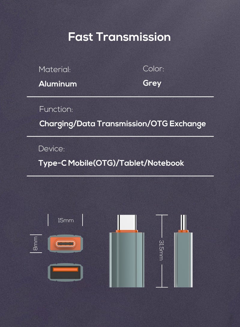 لدنيو محول LDNIO LC140 USB-C ذكر إلى USB أنثى نقل سريع جهاز عالمي أدخله للاستخدام مادة الألومنيوم - رمادي - Image 5